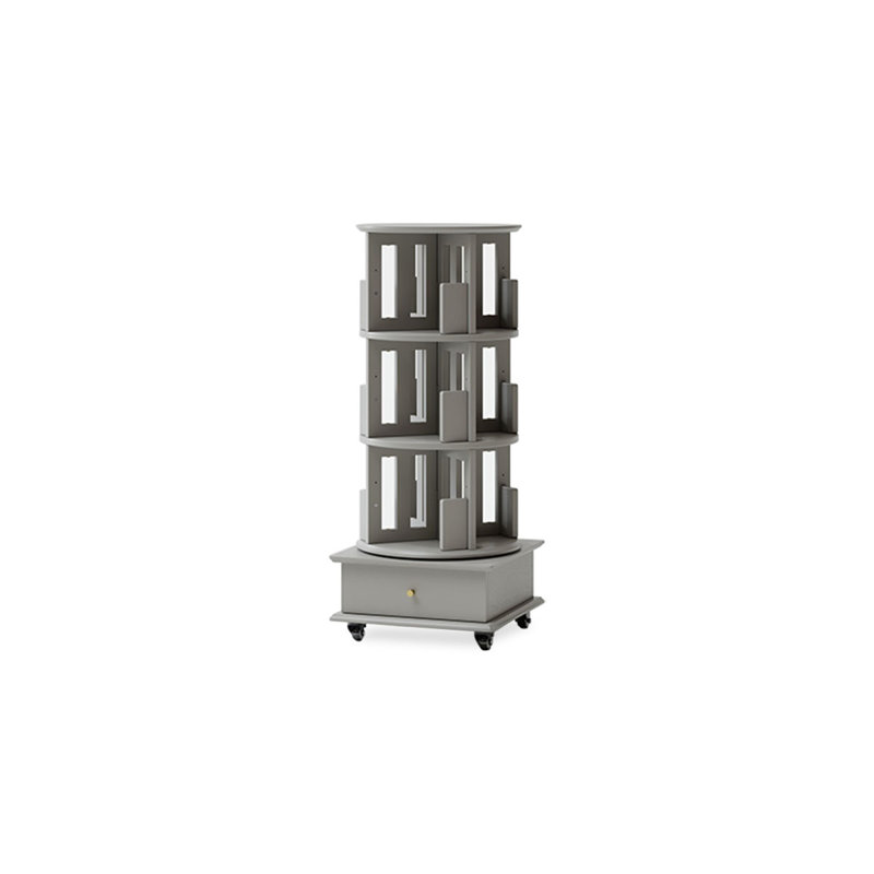 Bibliothèque rotative grise moderne en bois massif, (3 tablettes) H 46,85 po x l 19,29 po x P 19,29 po