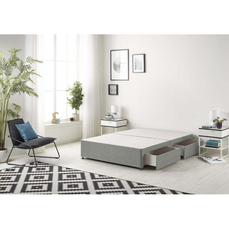 Faydra Tweed Fabric Solid Top Divan Bed Frame No Headboard, Double (4'6), 2 Drawers, Grey