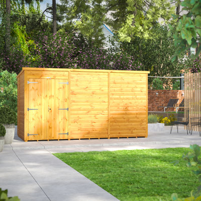 Powersheds 12 x 6ft Timber Tongue & Groove Windowless Pent Garden Shed, Double Doors