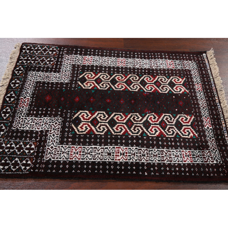 Tapis unique en laine noué à la main Balouch 2 pi 10 po x 3 pi 10 po brun nouvel âge Noby