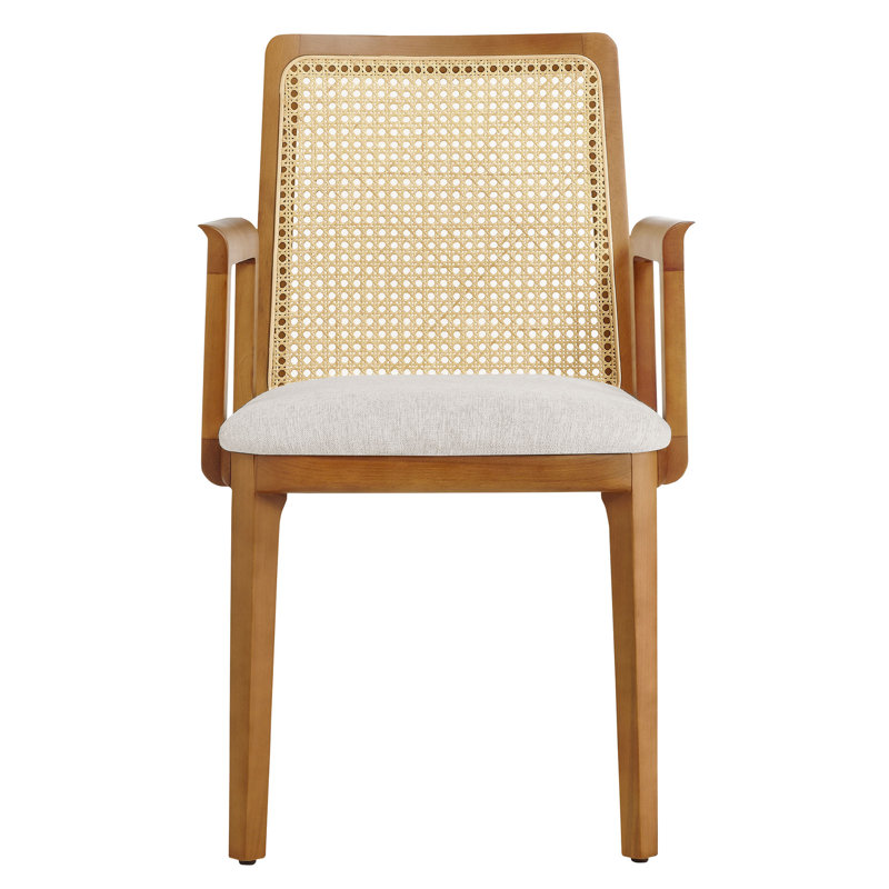 Chaise de salle à manger en bois et rotin Monarch, Blanc / brun