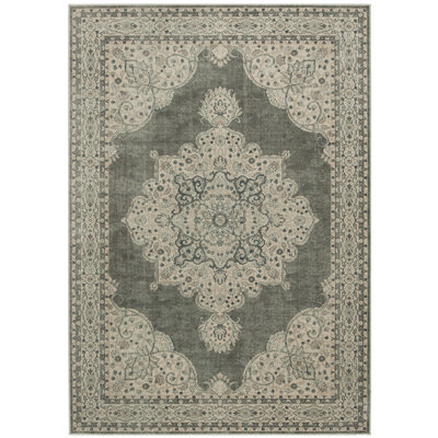 Tapis oriental gris clair en coton / polyester / viscose tissé à la machine