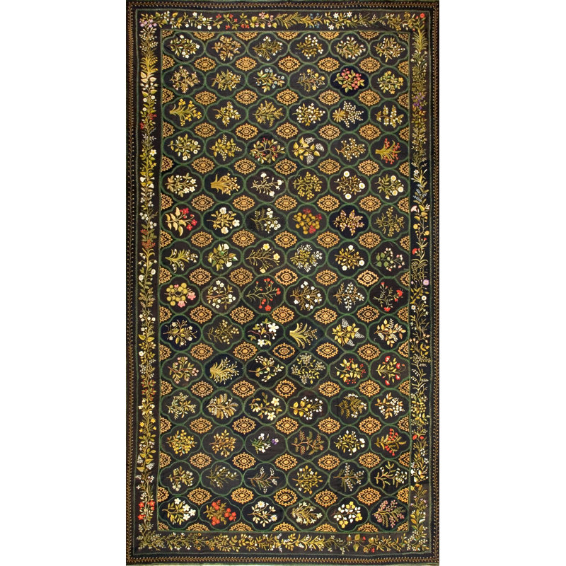 Tapis de grande taille à motif floral gris anthracite