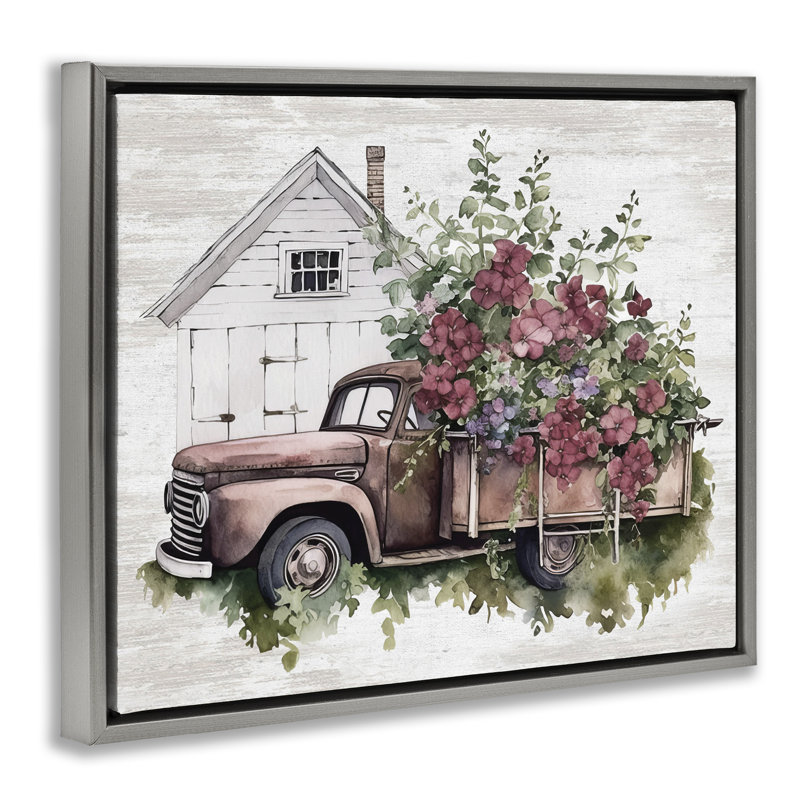 Art mural bourgogne encadré par camion, H 25 po x l 31 po, Cadre flottant gris lustré