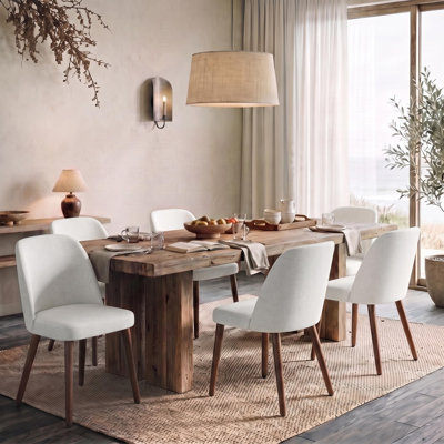 Ensemble de 2 chaises de salle à manger rembourrées, chaises de cuisine en bois, tissu blanc