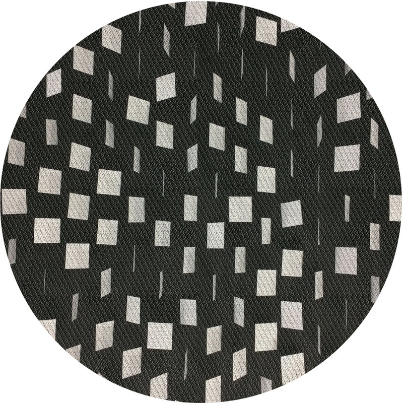 Tapis noir/blanc à motifs, Rond 7 pi