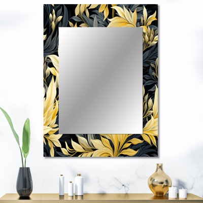 Motif de plantes tropicales jaunes et bleues Denelda - miroir décoratif tropical, grand miroir mural floral