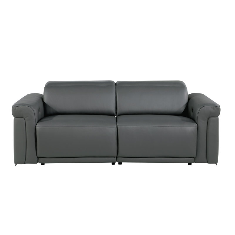Doniece Top Grain Italian Leather Square Arm Reclining Loveseat, Dark Gray, 39" H x 73" W x 41" D