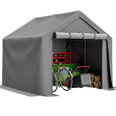 Abri extérieur polyvalent avec portes enroulables et tissu résistant aux UV