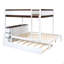 Lit superposé double avec lit gigogne simple, rangement et bureau, blanc et noyer