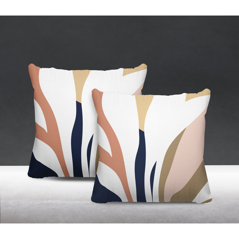 Jeté carré en polyester / mélange de polyester intérieur / extérieur, L 15 po x H 15 po, Saumon / bleu marine / beige