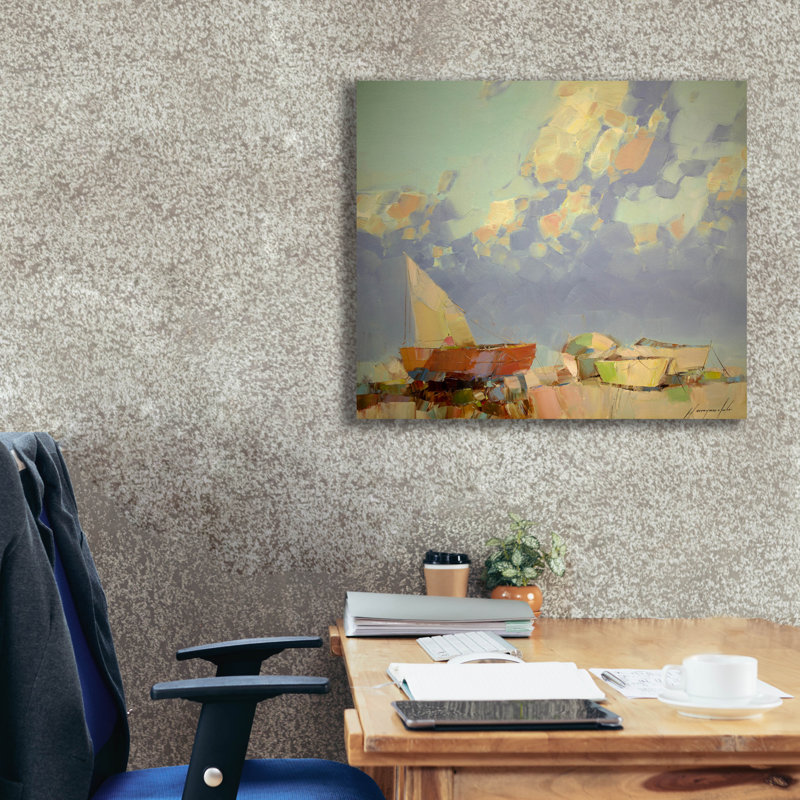 «Breakwater Bay», bateaux de pêche II par Vahe Yeremyan, art mural sur toile, H 26 po x l 30 po x P 1,5 po