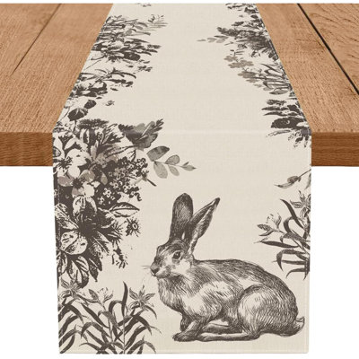Easter Table Runner Ink Floral Bunny Table Runners Spring Holiday Kitchen Dining Table Party Farmhouse Decoration