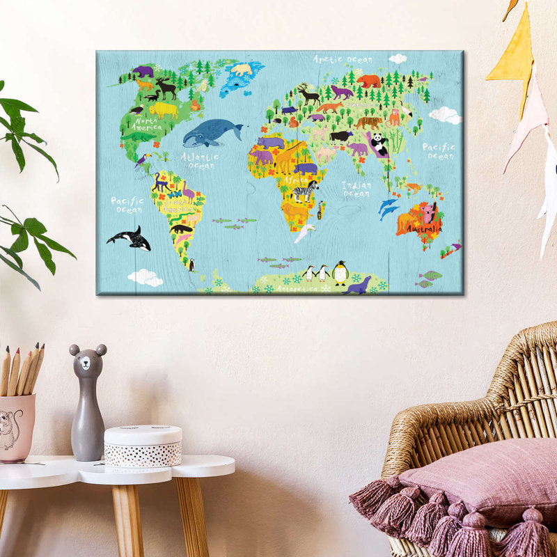 Carte du monde d'animaux domestiques sur toile, H 8 po x l 12 po x P 1 po