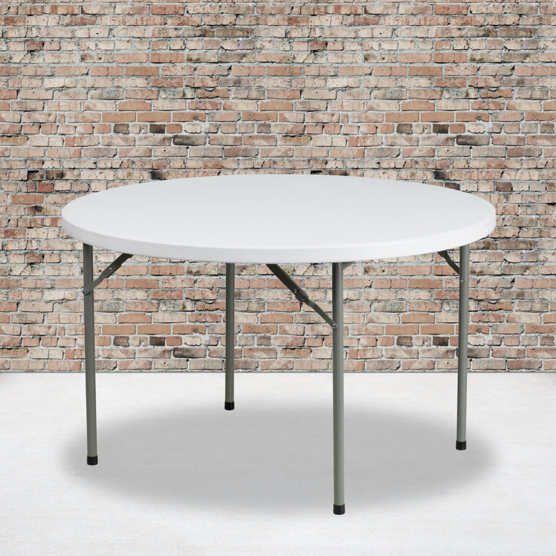 Granite White 4-Foot Round Plastic Folding Table with Gray Legs