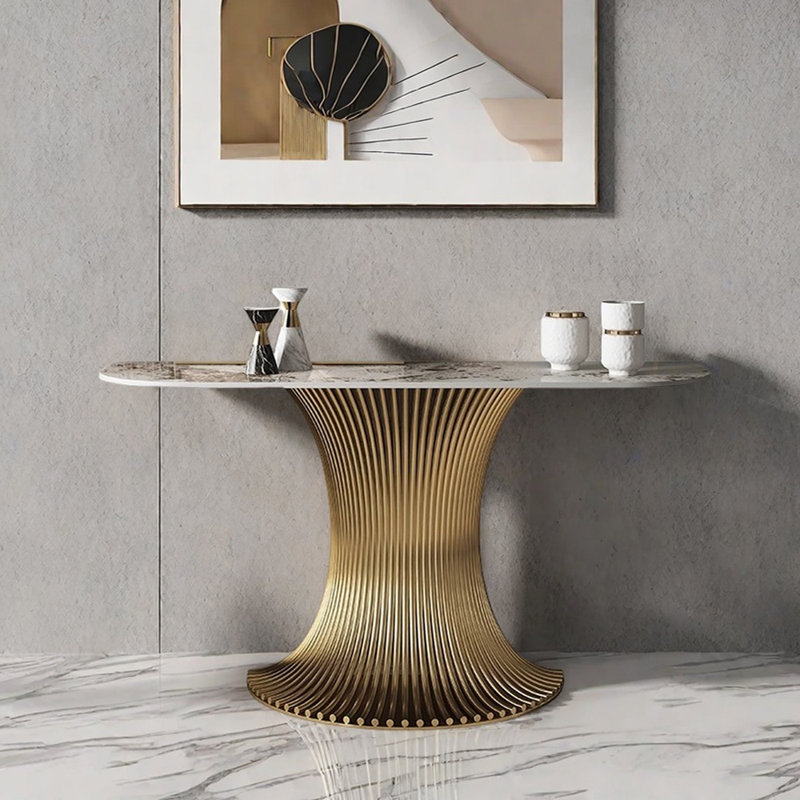 Console de hall d'entrée de style luxueux, Or champagne, H 33,5 po x l 47,2 po x P 15,7 po