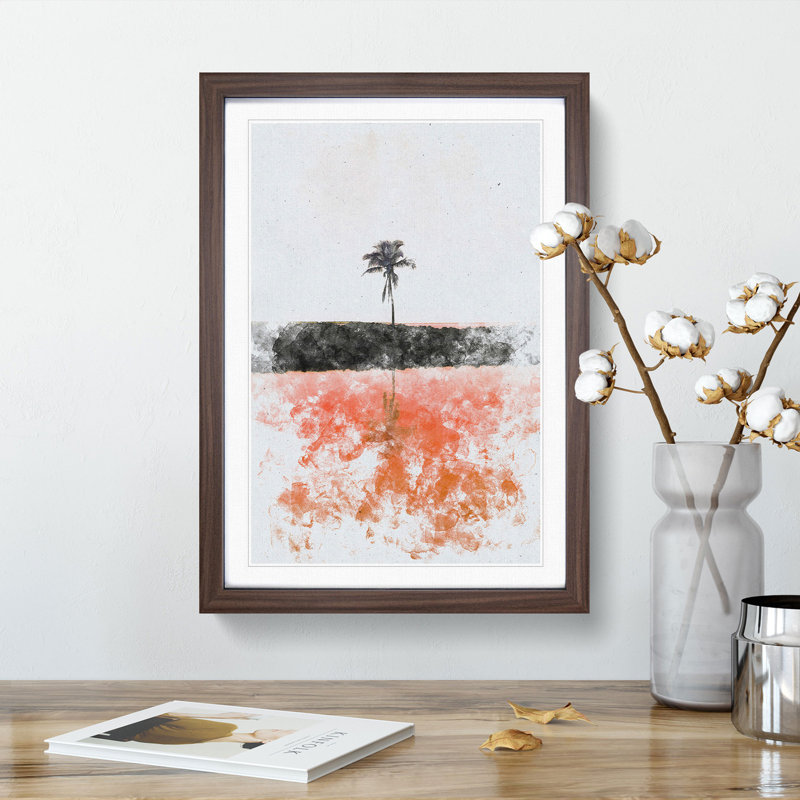 Reflection of a Palm Tree in Hawaii - Picture Frame Painting Print, 87cm H x 62cm W x 2cm D, Walnut Framed