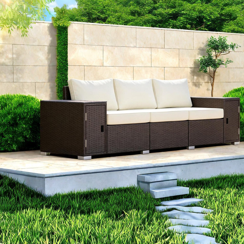 Canapés de patio spacieux avec rangement, sièges d'extérieur modernes en osier d'acier