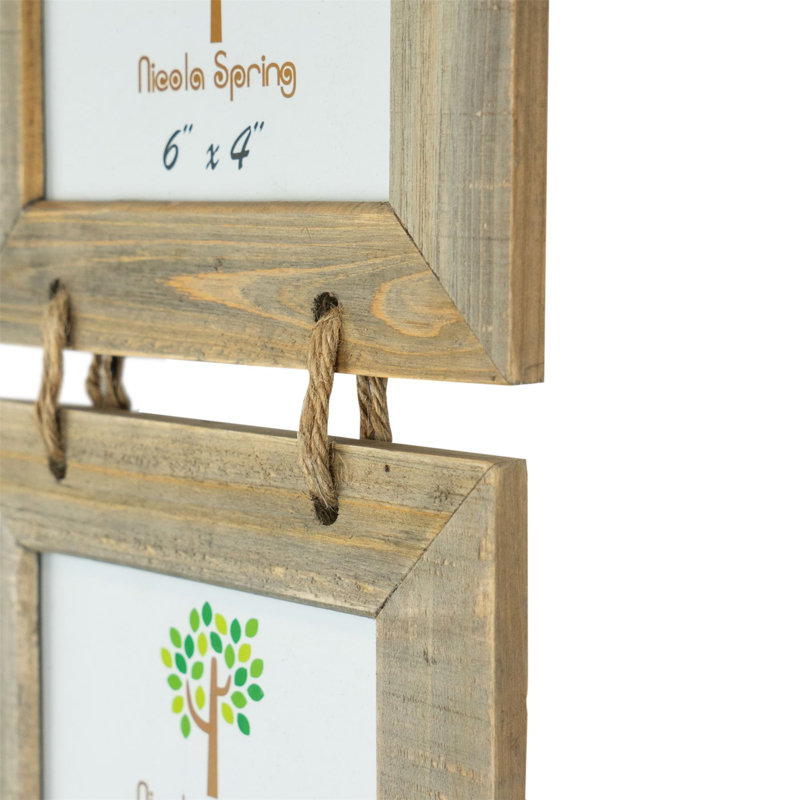 Nicola Spring - Rustic Wooden Hanging 3 Photo Frames - 6 x 4", Beige