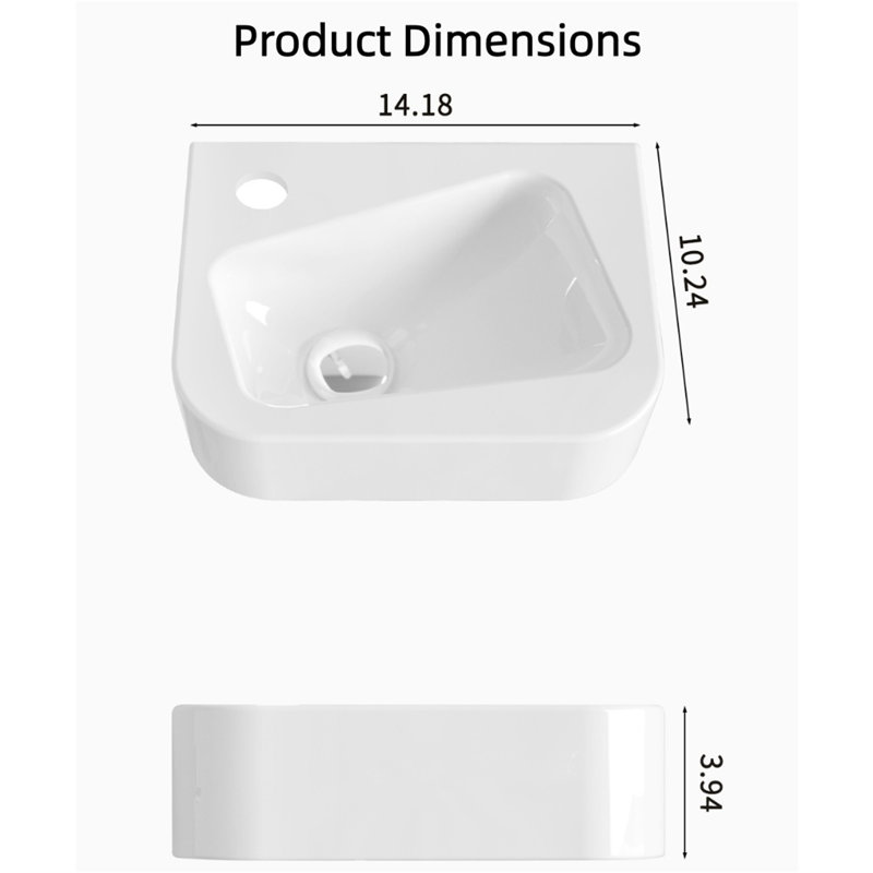 【14" X 10" Wall-mounted Floating Rectangle Vessel Sink】– White Porcelain Ceramic Bathroom Sink With Faucet & Drain For Small Modern Vanities