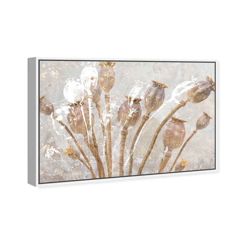 Coquelicots dorés - reproduction sur toile, H 16 po x l 24 po x P 1,5 po, Toile blanche encadrée