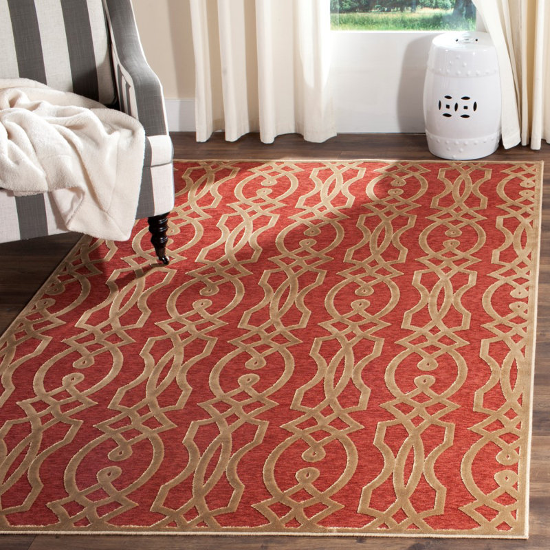 Tapis géométrique rouge / brun Villa, Rectangle 4 pi x 5 pi 7 po