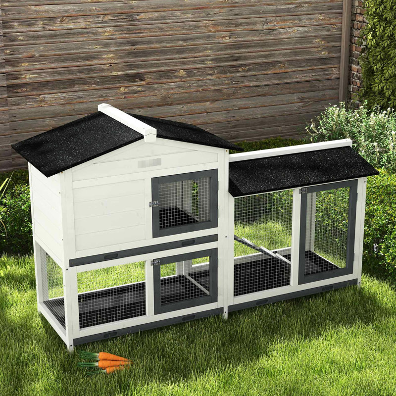 62 po en bois, blanc, grande surface de jeu, plateau facile à nettoyer, portes verrouillables, toit en asphalte pour les cochons d'Inde, grand espace, lapins en cage avec toit