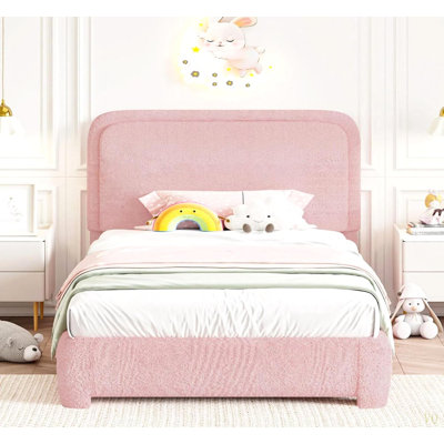 Cadre de lit simple, cadre de lit plateforme tapissier avec tête de lit Boucle, style moderne, coins arrondis doux, aucun sommier requis, assemblage facile
