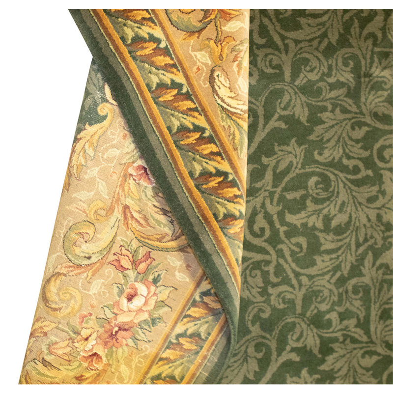 Hand Knotted Wool Area Rug in Green And Cream
