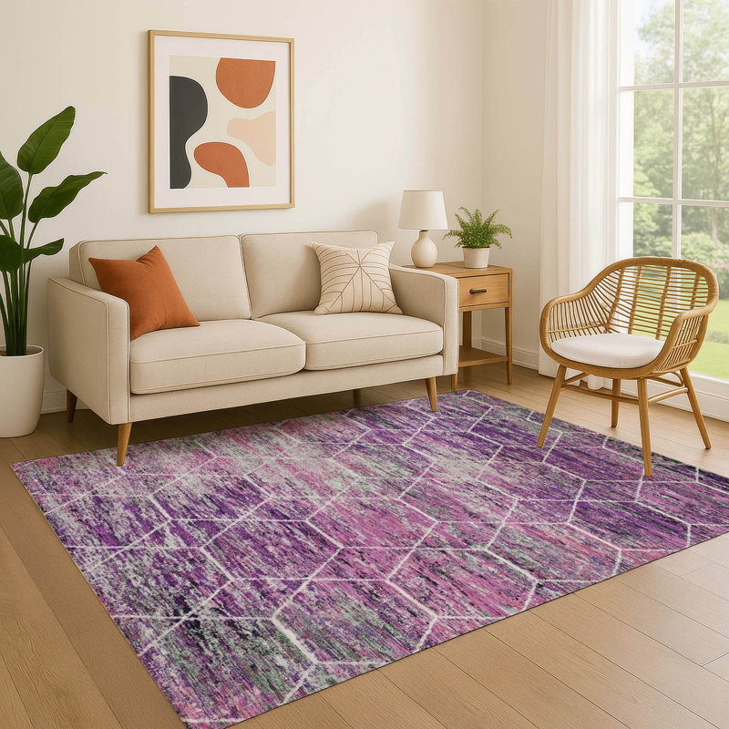 Premium Machine Washable Lubbers AMF1724 Geometric Rug, Rectangle 8' x 10'