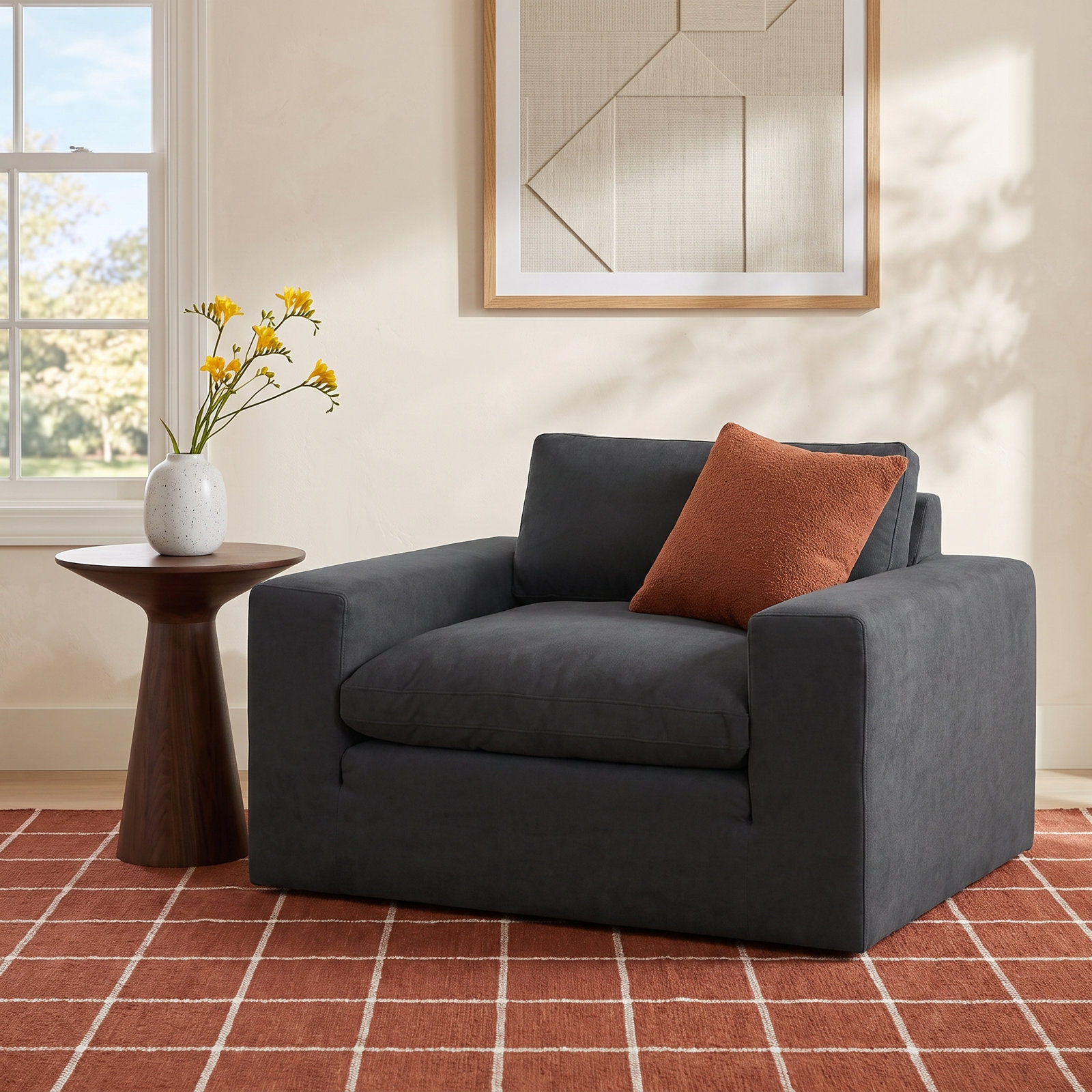 Asher Linen Accent Chair, Peyton Dark Slate Gray Pepper Canvas