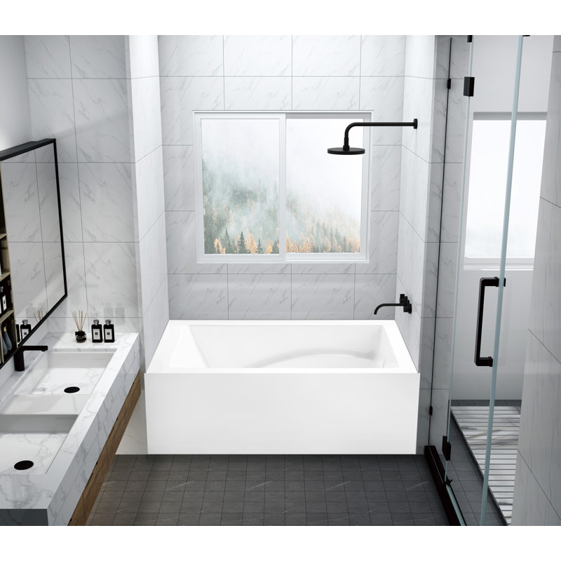 Kingston Brass Aqua Eden 48-Inch Acrylic Rectangular 3-Wall Alcove Tub, Hand Drain and Anti-Skid Surface, Right
