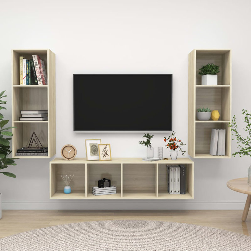 Dormon Unfinished Floating TV Stand for TVs up to 60", Sonoma Oak, 3 x TV cabinet