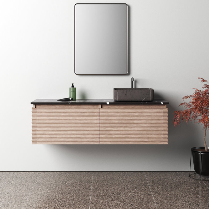 Jasmine 60'' Natural Oak veneer Plywood Single Bathroom Vanity with Engineered Quartz Top