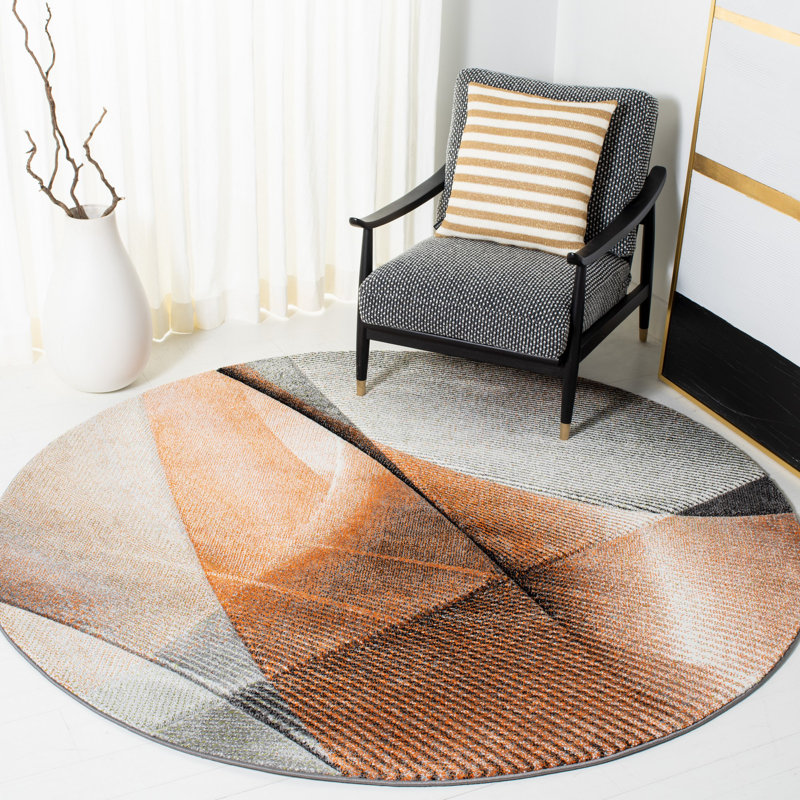 Tapis géométrique gris / orange Tontogany, Rond 6 pi 7 po