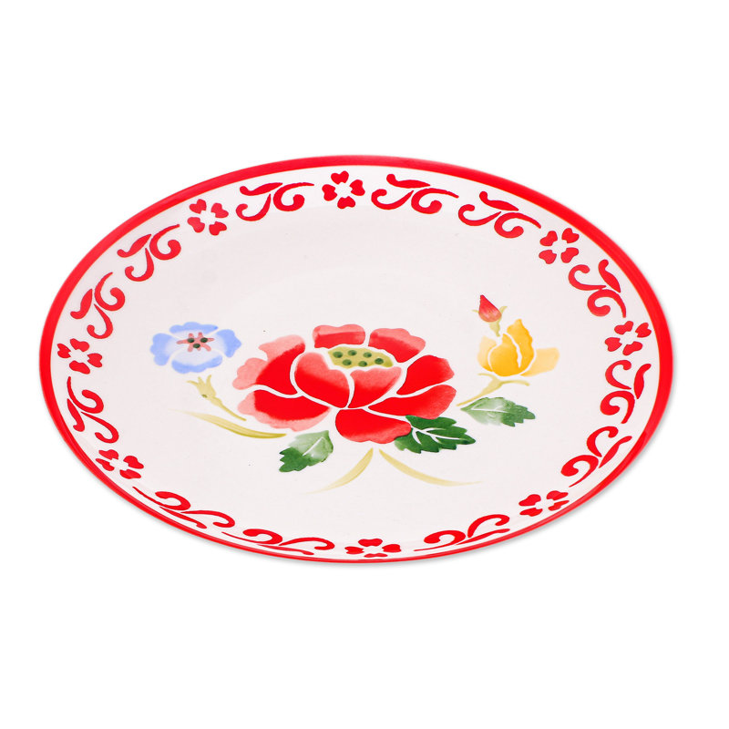 Assiette plate en céramique faite main Red Barrel Studio®, Rouge