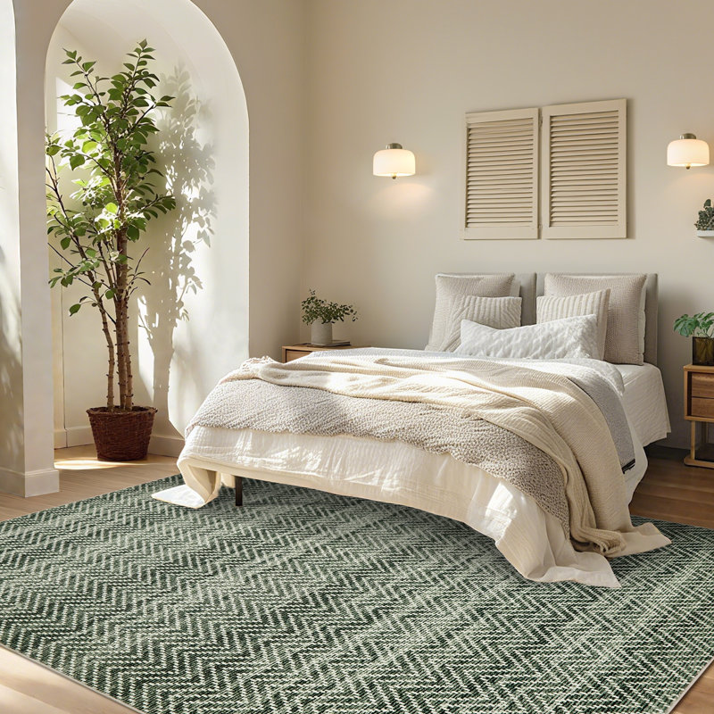 Tapis intérieur lavable rayé sans bord 5 pi x 7 pi à chevrons antidérapant pour la salle à manger de la chambre à coucher