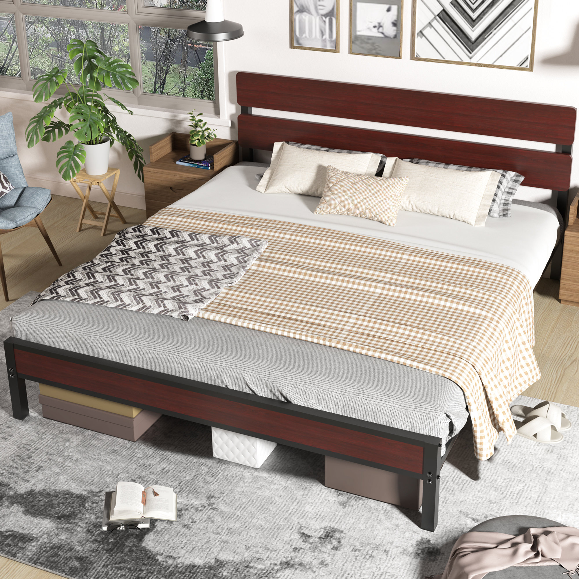 17 Stories Bed Frame With Wood Headboard And Footboard, Platform Full ...