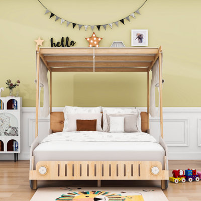 Jenayah Upholstered Wooden Car Shaped Bed with Pillow and LED