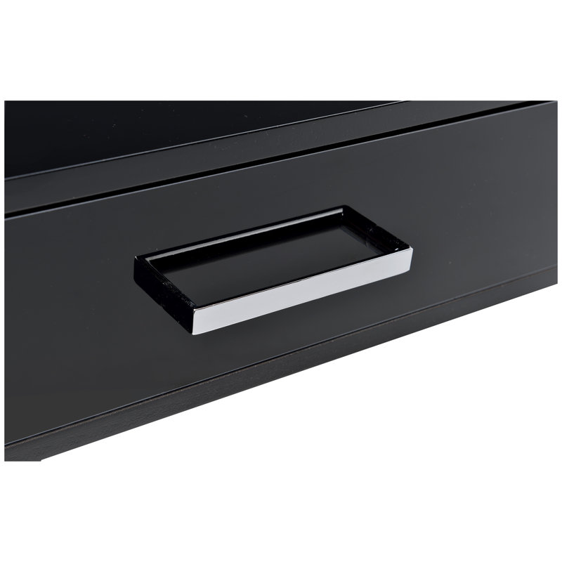 Bureau noir laqué et chromé avec port USB et deux tiroirs