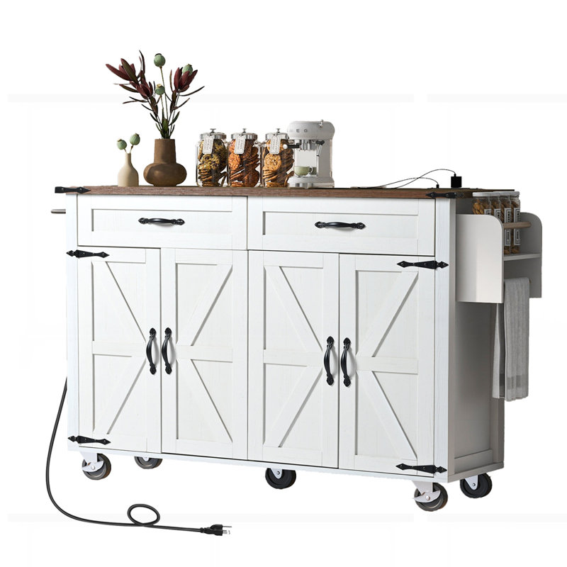 53inch Large Kitchen Island with Drop Leaf, White
