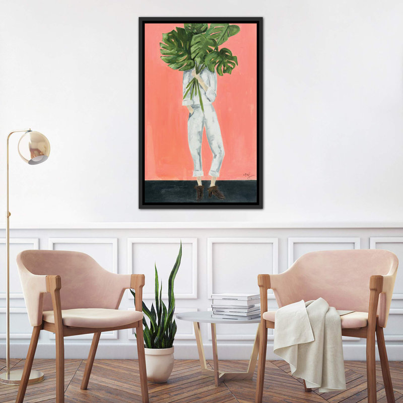 « monstera », peinture, Toile avec cadre noir, H 60 po x l 40po x P 1,5 po
