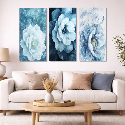 Radiant Symphony of Peony Under Water - Ensemble de 3 reproductions d'art encadrées sur toile