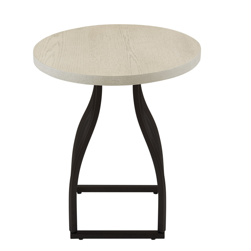 Lindsay 20" Whitewash Round Oak Veneer End Table with Black Metal Base