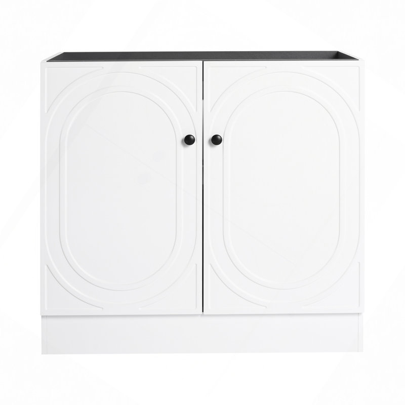 Meuble-lavabo de salle de bain autoportant - Portes d'armoire fermées - Sans lavabo