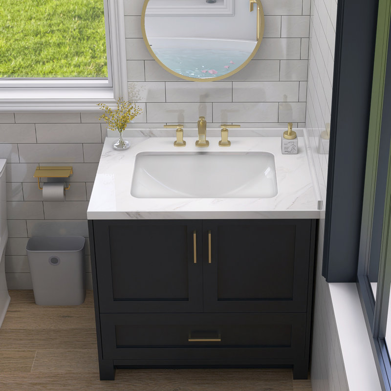 18 po Lavabo de salle de bain rectangulaire en L blanc avec lavabo vasque encastrable en céramique blanche avec trop-plein sous le comptoir