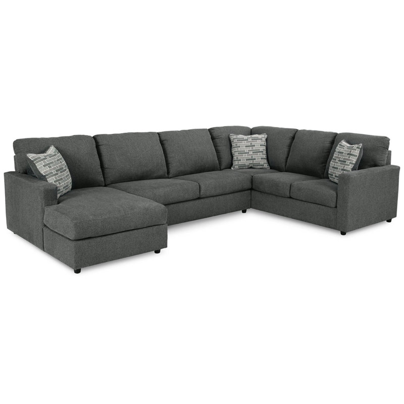 Canapé modulaire 3 pièces avec méridienne Nalan, Polyester gris, Orienté à gauche (vu de face)