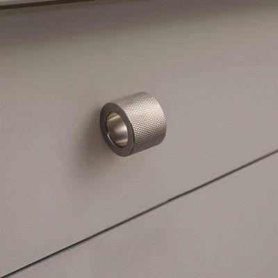 GOO-KI Knurled Cylinder Cabinet Knob, 1.3" Solid Brass Drawer Knob In Titanium Silver & Light Brushed Brass