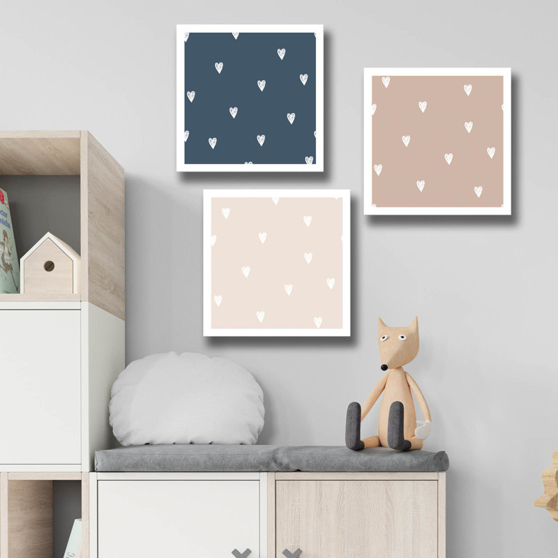Charming Decorative Canvas Painting Set (3 Pieces), Navy Blue & Cream | 100% Canvas on 0.1 in Pine Frame, Dimensions: 11.0 x 35.4 inches | Perfect Nursery Wall Art for Baby & Kid Rooms, Whimsical Design