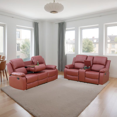 Laivi 2-Piece Vegan Leather Manual Reclining Living Room Sofa Set